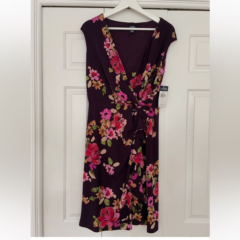 New! Chaps Floral Dress in Plum
